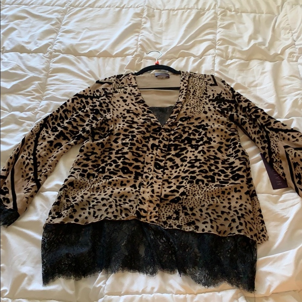 Velvet burnout leopard lace blouse